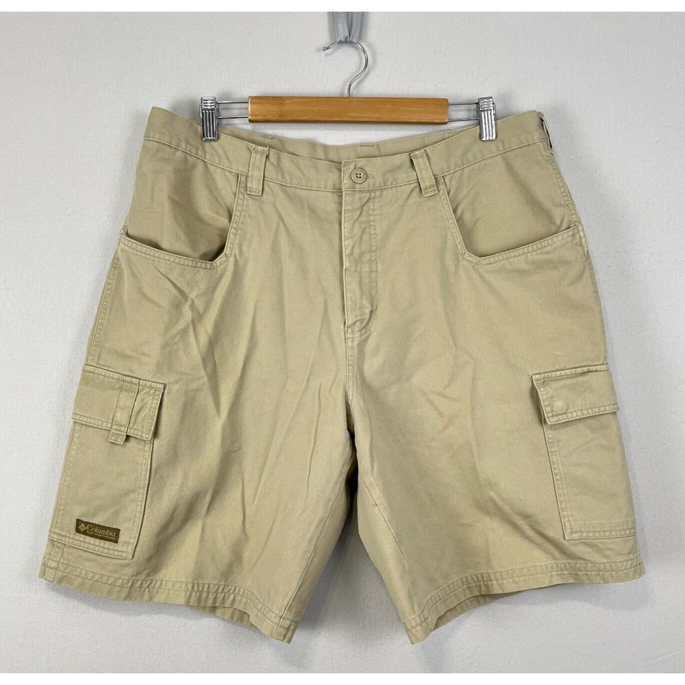 VINTAGE Columbia Cargo Shorts Mens 38 x 10" Khaki‎ Canvas Baggy Classic Pockets
